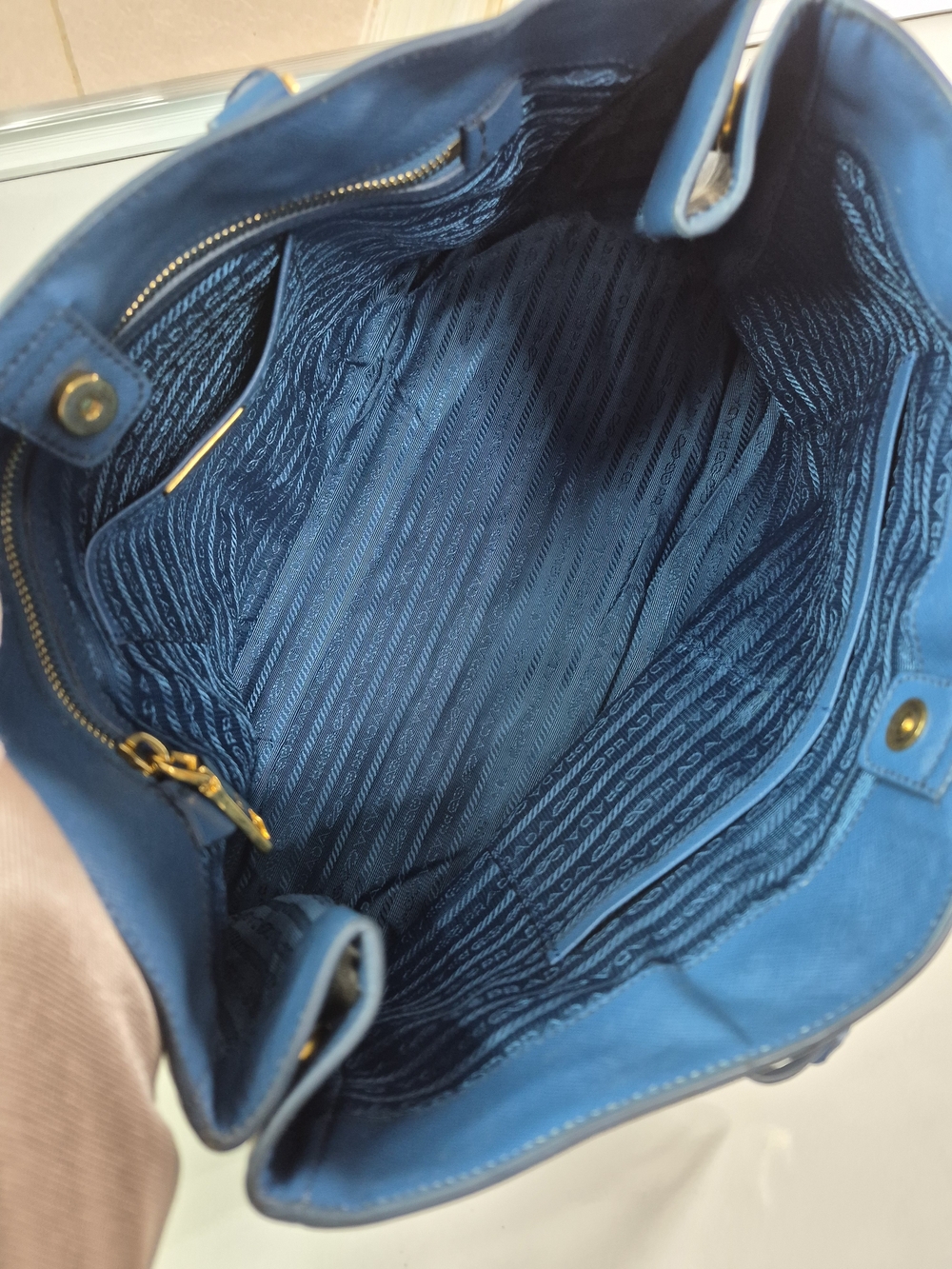 Prada Blue Saffiano Leather Tote Bag - Picture 7 of 14